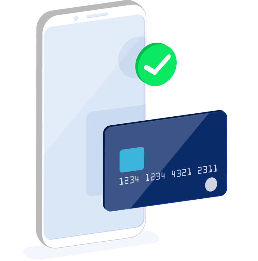 Illustration of a pos terminal smartphone receiving a payment from a debit card